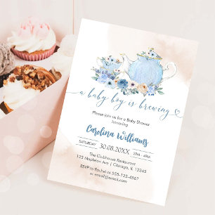 Invitation Une fête de douche pour bébé garçon autour du thé