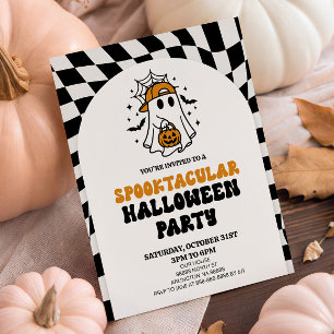 Invitation Une fête d'Halloween rétro damier époustouflante
