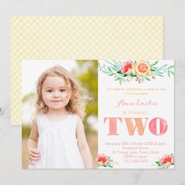 Invitation Une fête est prévue, deux ans, 2e anniversaire pou (Devant / Derrière)
