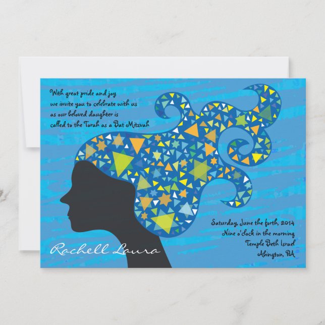 Invitation Une fille avec des étoiles dans ses cheveux Bat mi (Devant)