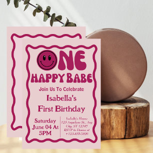 Invitation Une fille bébé heureuse 1er premier anniversaire