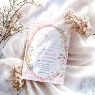 Invitation Une Fille de l'Oie Idiote Baby Shower Rose Gingham