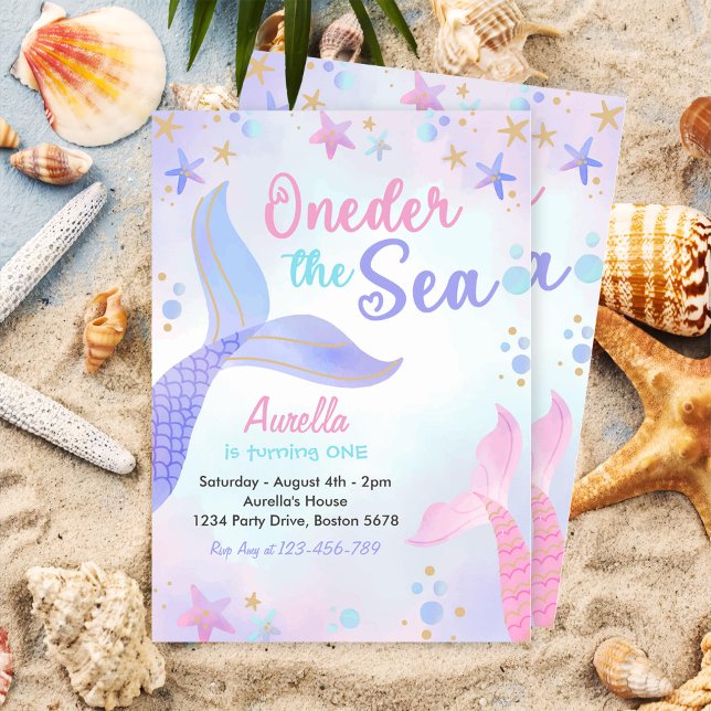 Invitation Une Fille de sirène de mer 1ère fête d'anniversair (Créateur téléchargé)