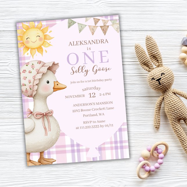 Invitation Une fille d'oie bête 1ère fête d'anniversaire aqua (Créateur téléchargé)