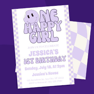 Invitation Une fille heureuse Rétro 1er anniversaire 