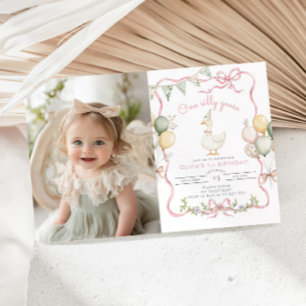 Invitation Une fille Pastel Oie Silly 1er Anniversaire Photo