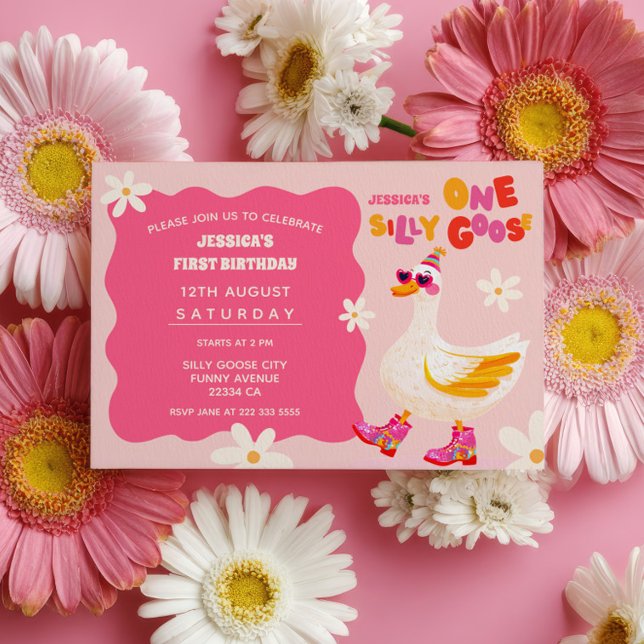 Invitation Une fille rose d'oie sotte Anniversaire des enfant (Créateur téléchargé)