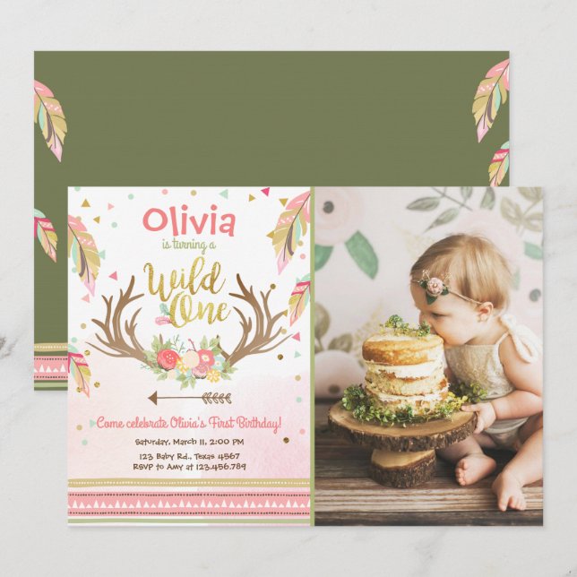 Invitation Une fille sauvage d'anniversaire d'invitation (Devant / Derrière)