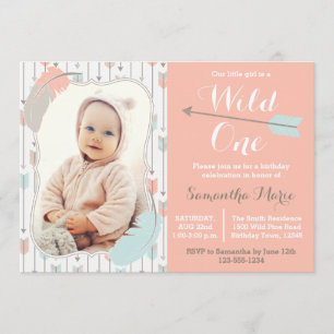 Invitation Une fille tribale première photo rose d'anniversai