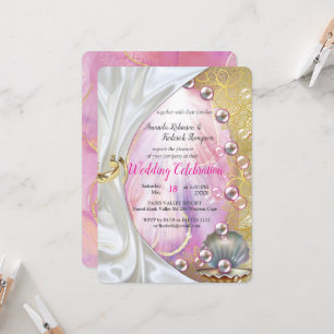 Invitation Une finition rose et Marbre blanc avec or brossé