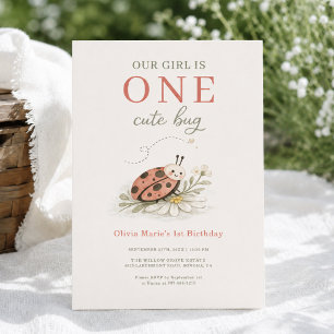 Invitation Une jolie fête d'anniversaire de 1ère fille Bug