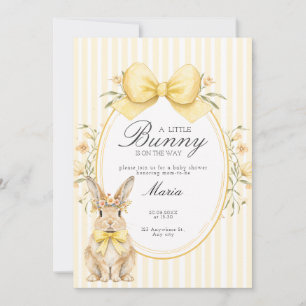 Invitation Une jolie petite Fête de Bébé Lapin Floral Nœud Ja