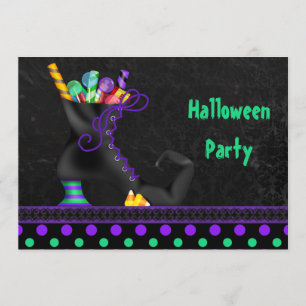 Invitation Une jolie sorcière avec le parti Candy Halloween