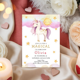 Invitation une journée magique Fille Licorne Pastel Arc-en-ci