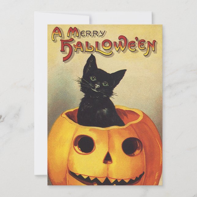 Invitation Une joyeuse Halloween par Ellen Clapsaddle, Chat V (Devant)