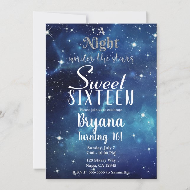 Invitation Une nuit sous le bleu étoilé Sky Sweet 16 I (Devant)