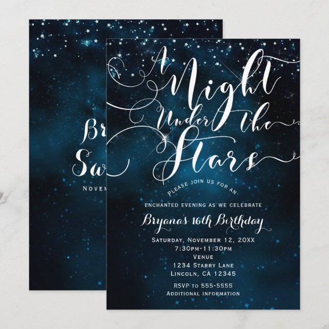 Invitation UNE NUIT SOUS LES ÉTOILES Cieux Bleus Étoilés (Devant / Derrière)