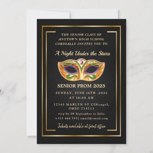 Invitation Une nuit sous les étoiles Gold Prom (Devant)