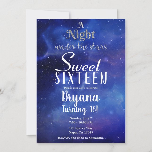 Invitation Une nuit sous les étoiles Star Sky Sweet 16 Party (Devant)