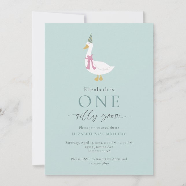 Invitation Une oie bête 1er anniversaire mignonne (Devant)