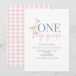 Invitation Une oie idiote rose et bleue