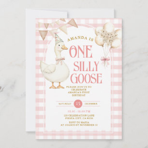 Invitation Une oie sotte 1er Anniversaire Balloon rose En vic