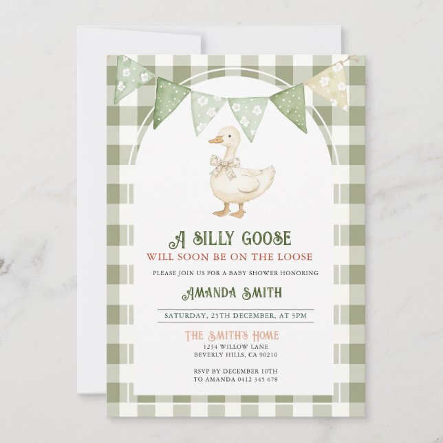 Invitation Une oie sotte arrivera bientôt Baby shower (Devant)