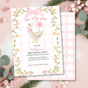 Invitation Une oie sotte Canard rose Vintage 1er anniversaire