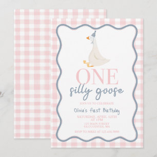 Invitation Une oie sotte rose et bleu
