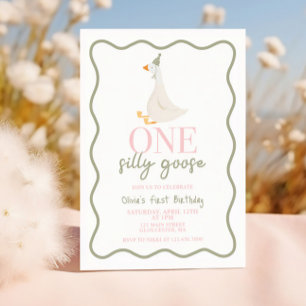 Invitation Une oie sotte rose et verte