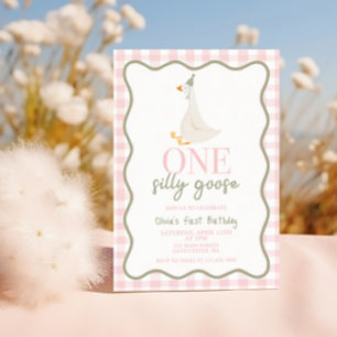Invitation Une oie sotte rose et verte