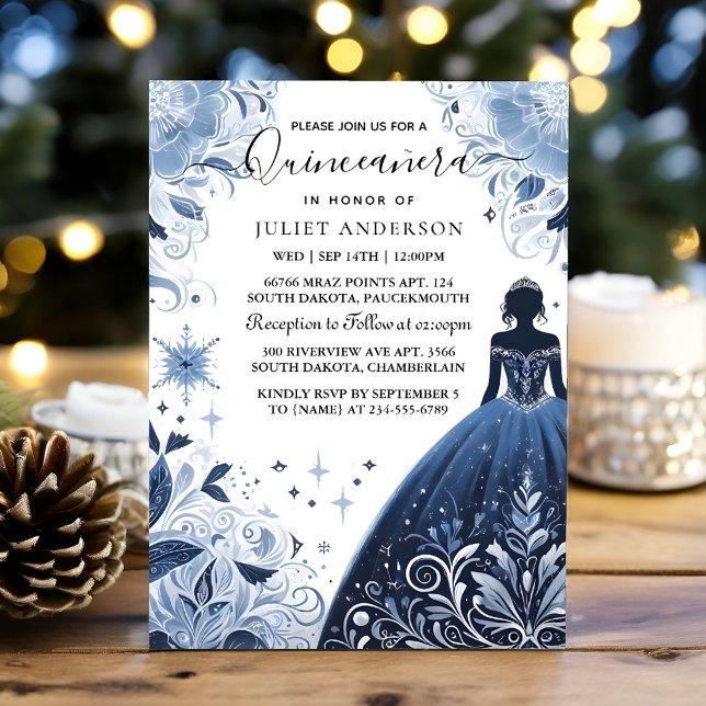 Invitation Une Ombre Ice Sky Gold Royal Blue Quinceanera (Créateur téléchargé)