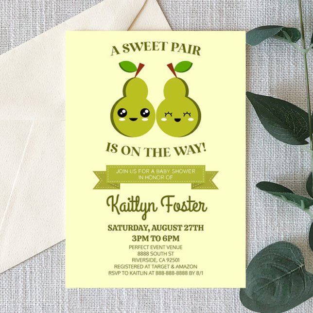 Invitation Une Paire Douce Est En Route ! Baby shower Pear Tw (Créateur téléchargé)