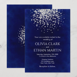 Invitation Une Parties scintillant d'argent sur le bleu royal