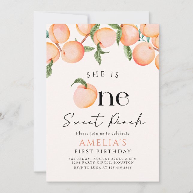Invitation Une Pêche Douce Premier anniversaire (Devant)