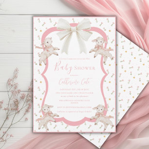 Invitation Une petite agnelle rose agneaux moutons Baby Showe