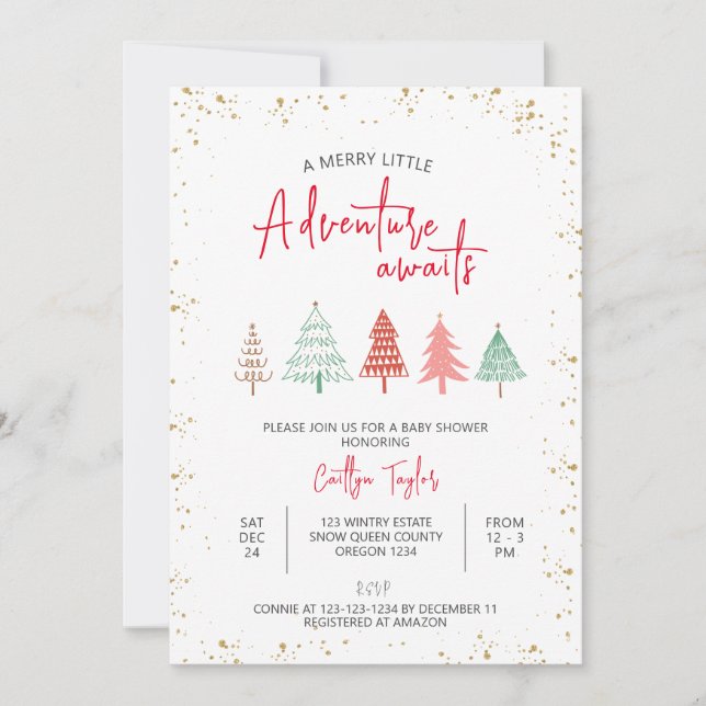 Invitation Une Petite Aventure Merry Attend Le Baby shower (Devant)
