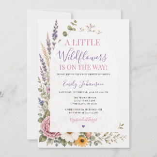 Invitation Une petite Baby Shower Fleurs sauvages Lavande Vio
