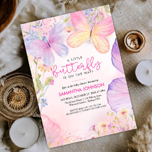 Invitation Une petite Baby Shower Jardin Floral Rose Papillon