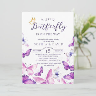 Invitation Une petite Baby Shower papillon or et violet