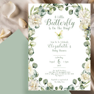 Invitation Une petite Baby Shower Papillon Vert Sauge