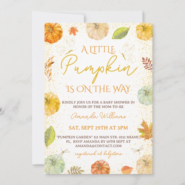 Invitation Une Petite Chute Citrouille Fille Baby shower Flor (Devant)