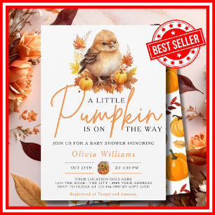 Invitation Une petite citrouille automne bébé mignon OISEAU B
