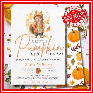 Invitation Une petite citrouille automne SQUIRREL Baby Shower