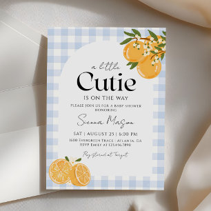 Invitation Une petite cutie orange gingham bébé shower citrus