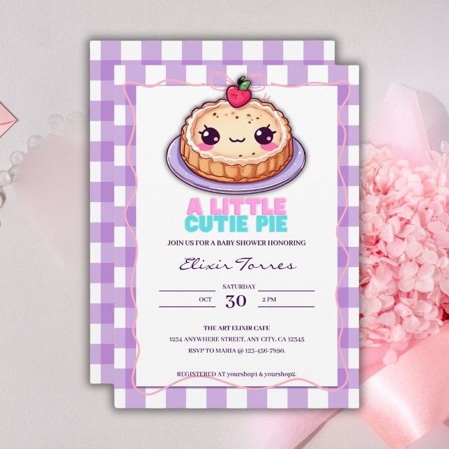 Invitation Une Petite Cutie Pie Kawaii Purple Plaid Baby show (Créateur téléchargé)