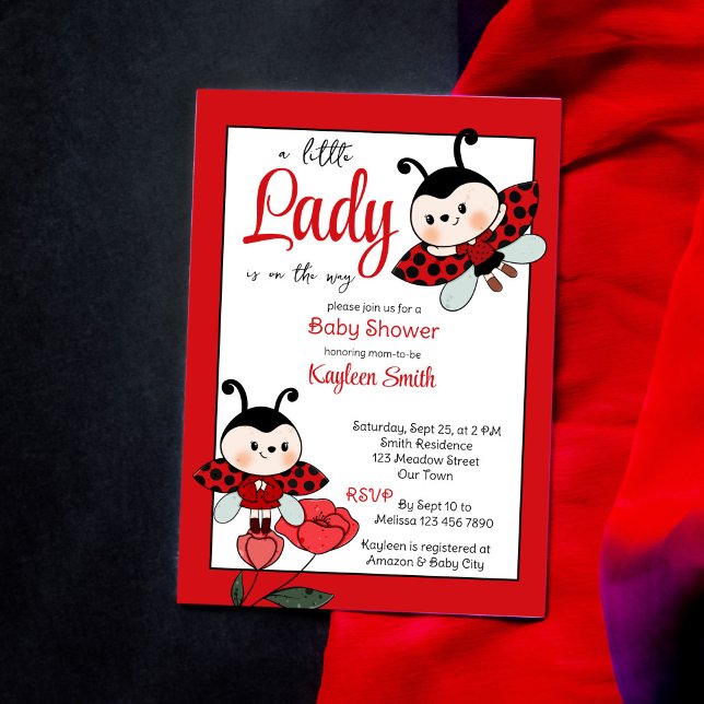 Invitation Une petite dame mignonne baby shower de coccinelle (Créateur téléchargé)