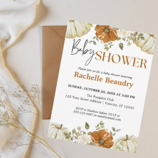 Invitation Une petite fête de bébé automnale florale avec cit