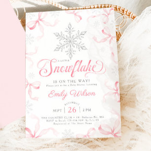 Invitation Une petite fête de bébé flocon de neige rose ruban