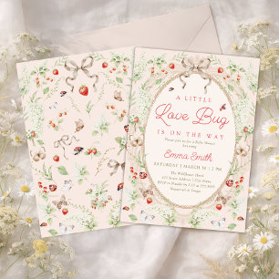 Invitation Une petite fête de bébé florale à la fraise Little